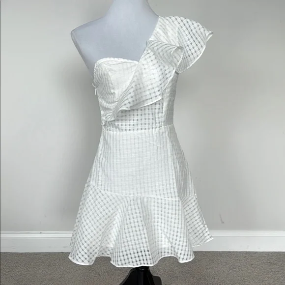SHEIN One-Shoulder White Checkered Dress Sz XS - Picture 1 of 7
